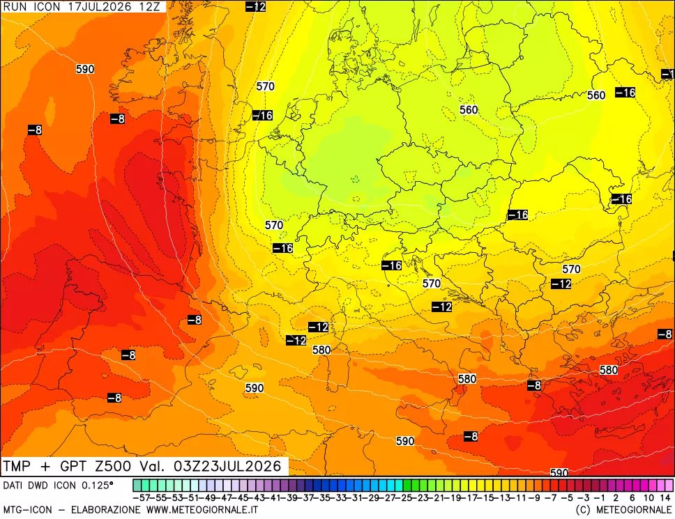 mappa 500 hPa Temp + GPT