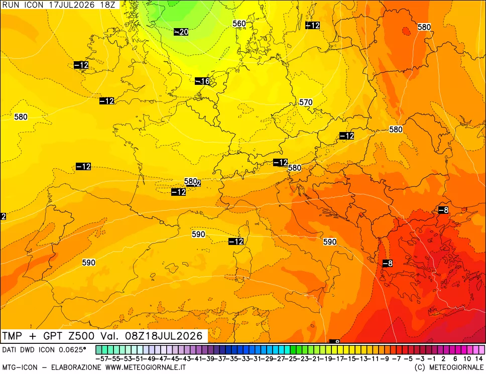 mappa 500 hPa Temp + GPT