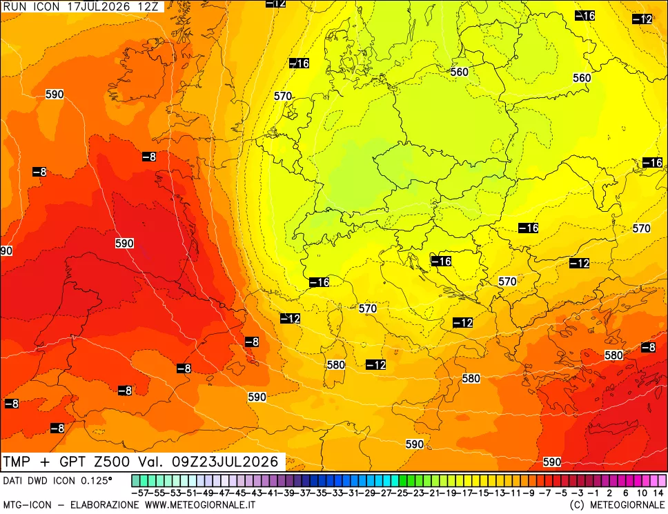 mappa 500 hPa Temp + GPT