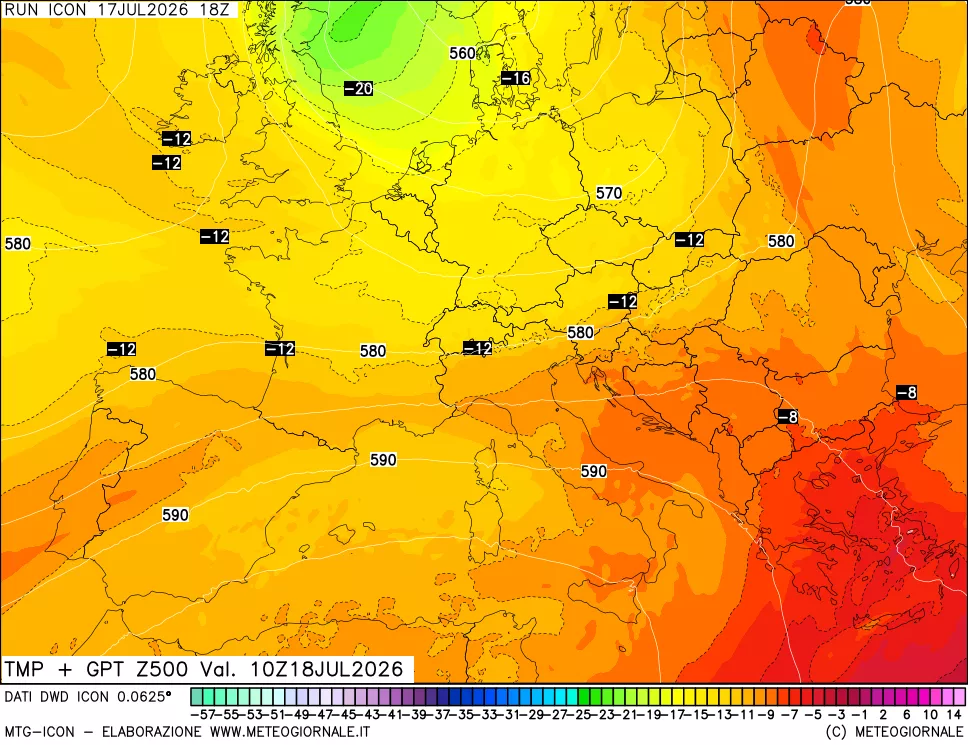 mappa 500 hPa Temp + GPT
