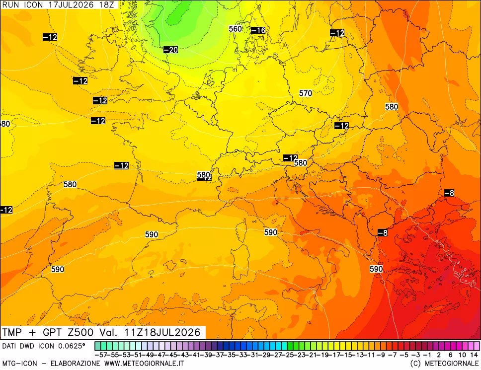 mappa 500 hPa Temp + GPT