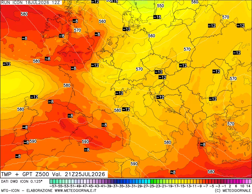 mappa 500 hPa Temp + GPT