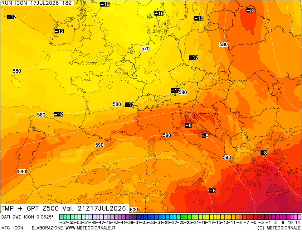 mappa 500 hPa Temp + GPT
