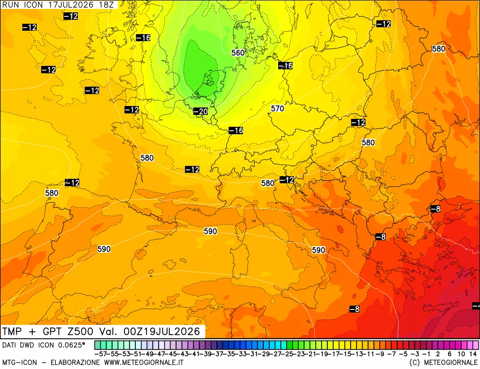 mappa 500 hPa Temp + GPT