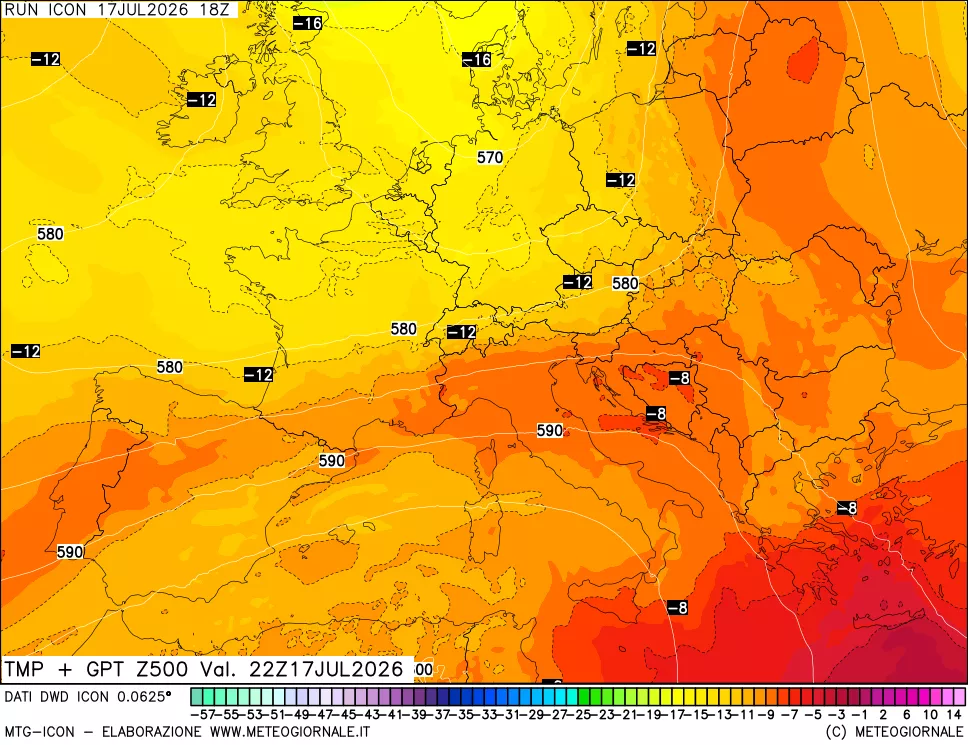 mappa 500 hPa Temp + GPT