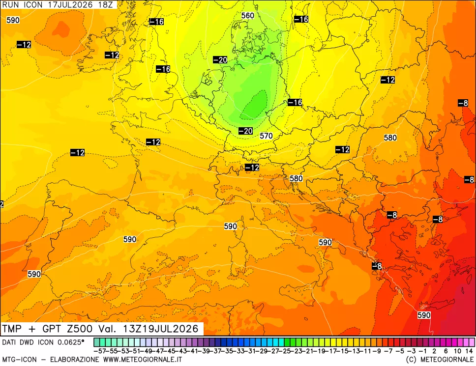 mappa 500 hPa Temp + GPT