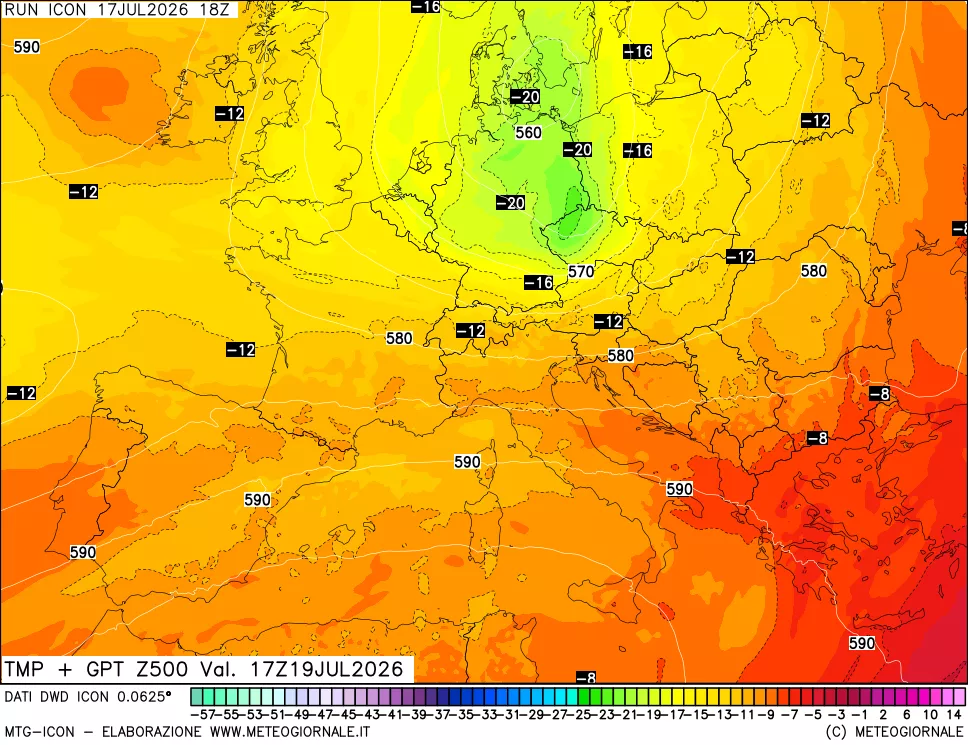 mappa 500 hPa Temp + GPT