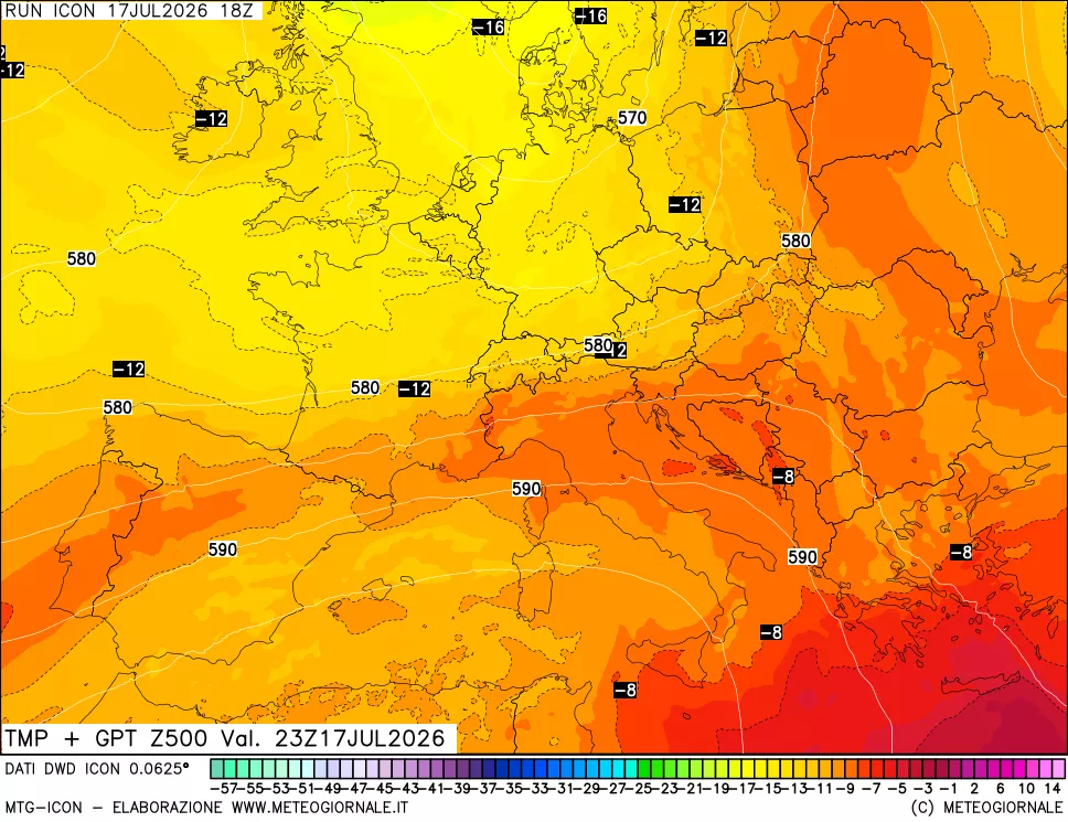 mappa 500 hPa Temp + GPT