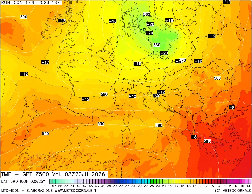 mappa 500 hPa Temp + GPT