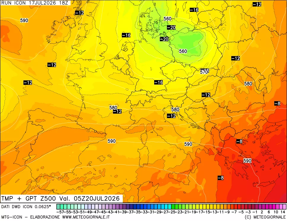 mappa 500 hPa Temp + GPT