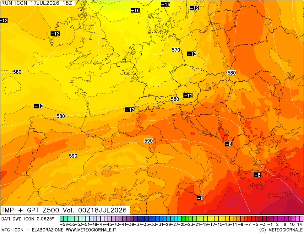 mappa 500 hPa Temp + GPT