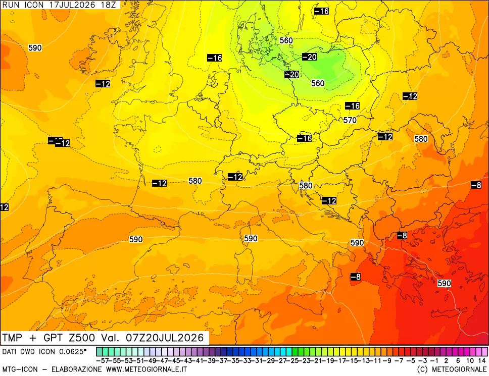 mappa 500 hPa Temp + GPT