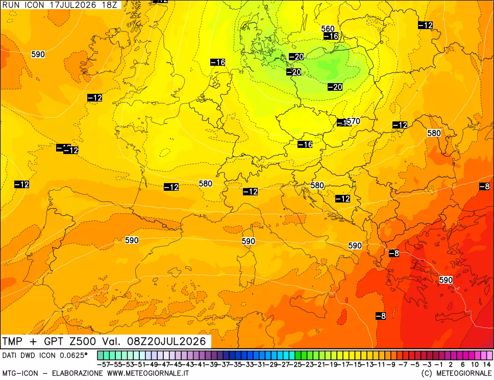 mappa 500 hPa Temp + GPT