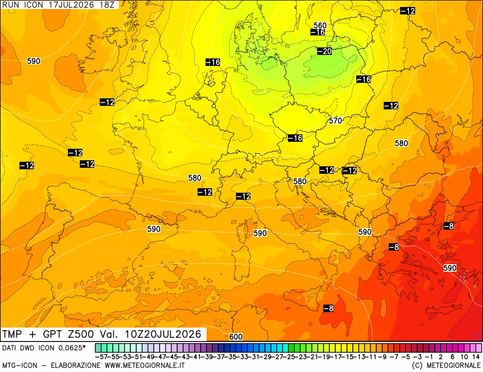 mappa 500 hPa Temp + GPT
