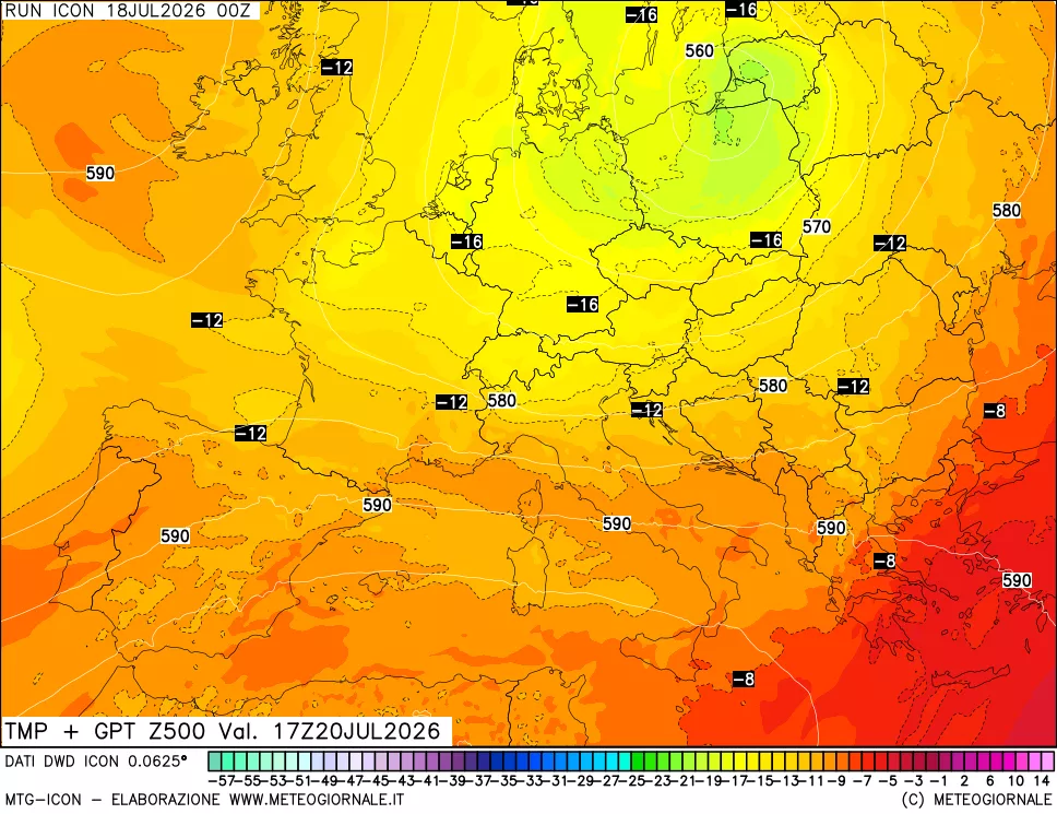 mappa 500 hPa Temp + GPT