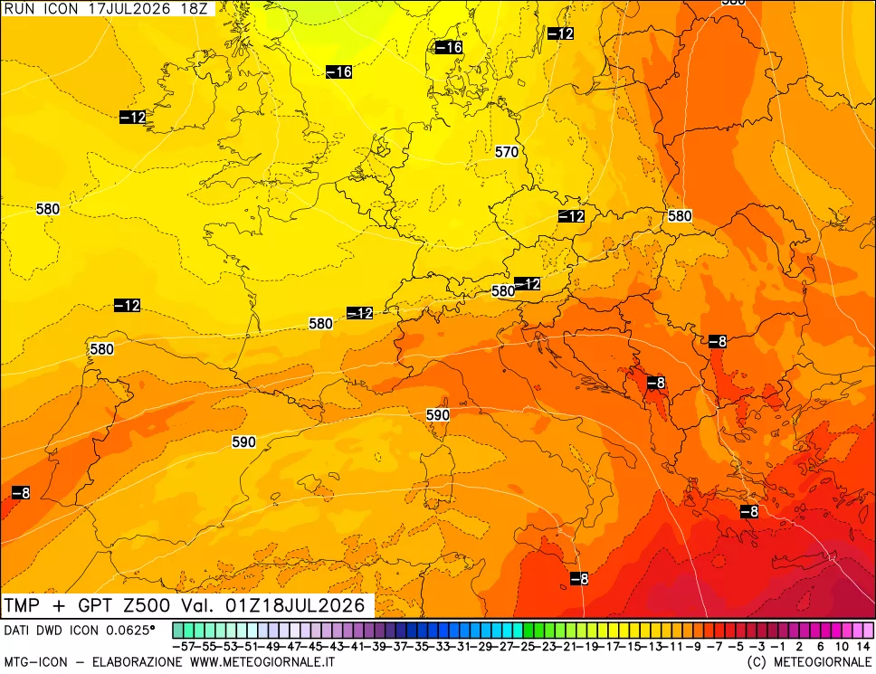 mappa 500 hPa Temp + GPT