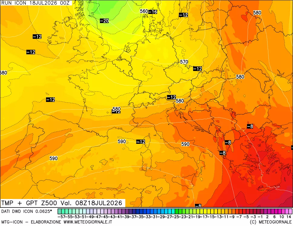 mappa 500 hPa Temp + GPT