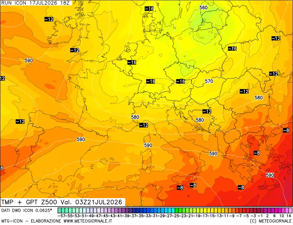 mappa 500 hPa Temp + GPT