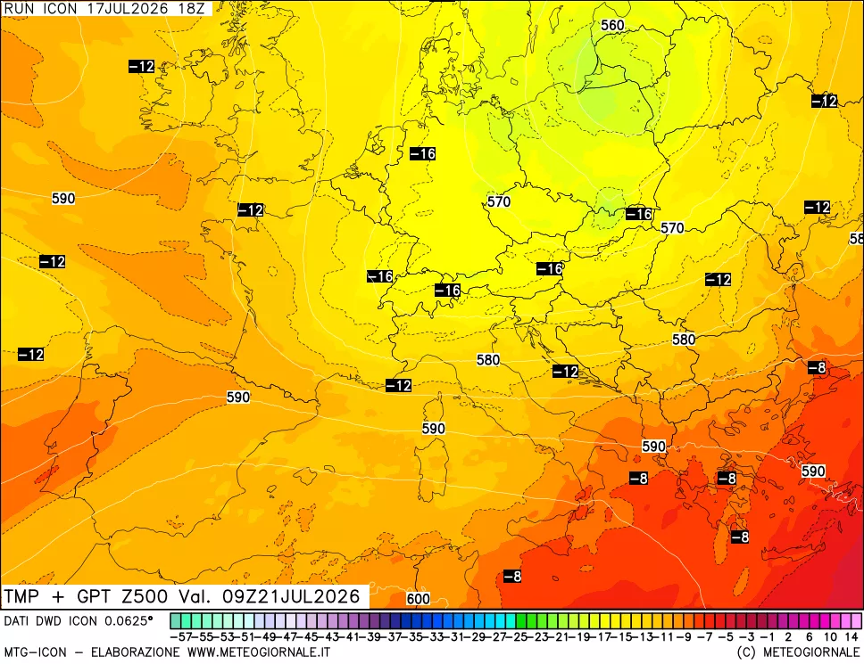 mappa 500 hPa Temp + GPT