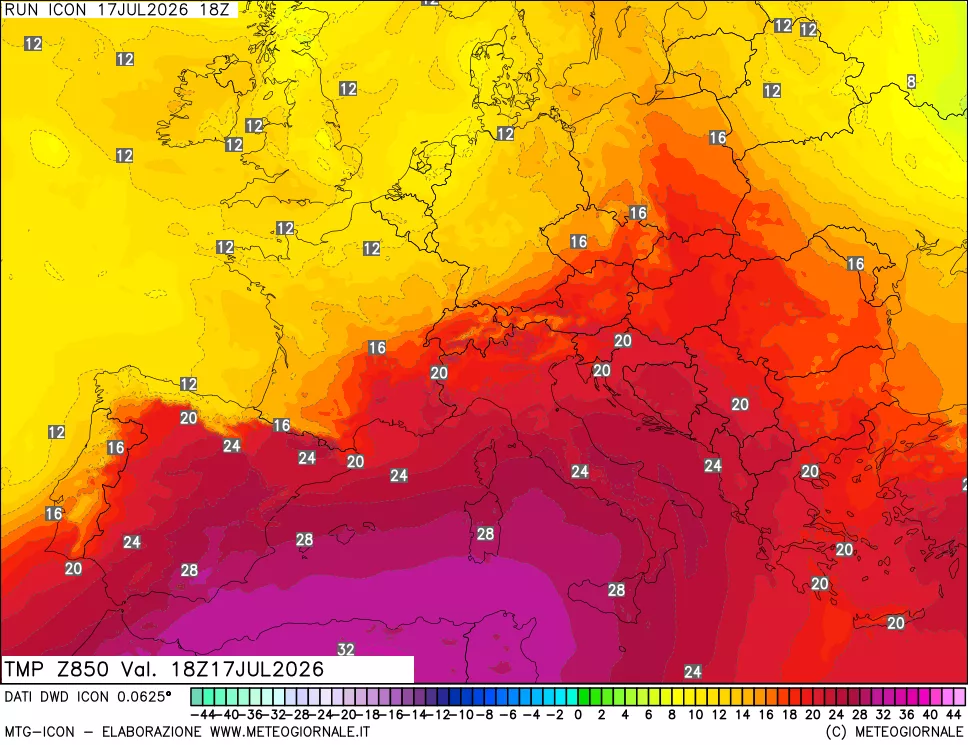 mappa 850 hPa Temp