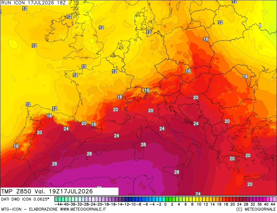mappa 850 hPa Temp