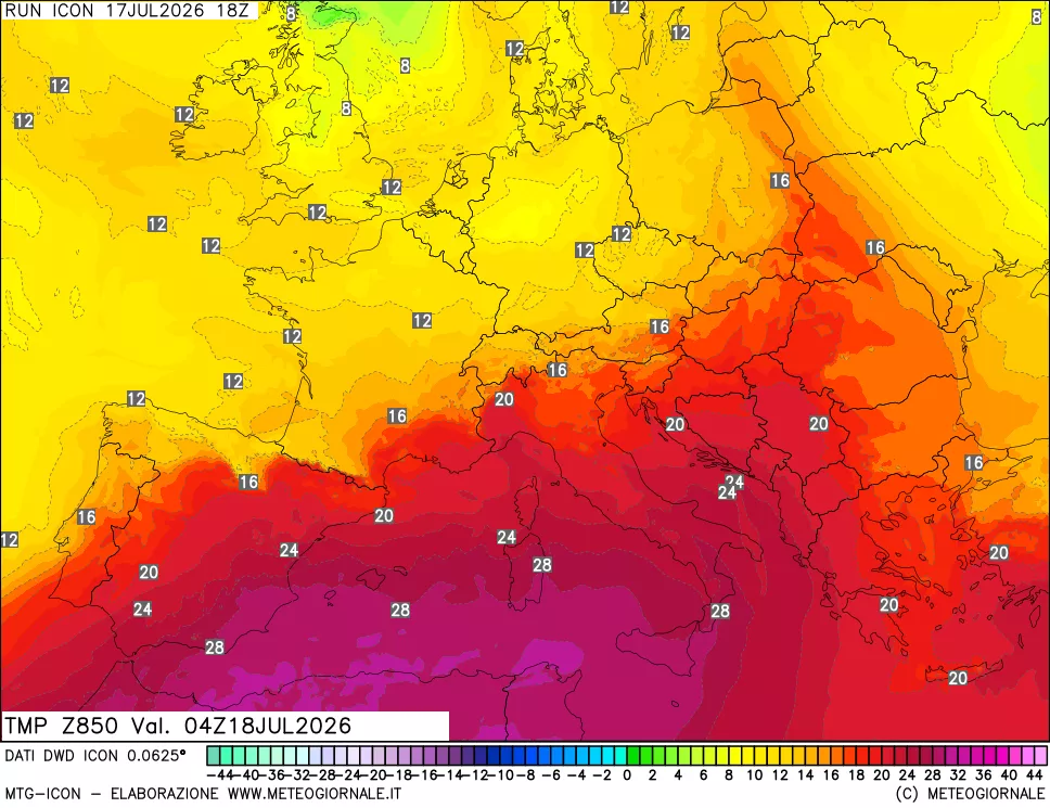 mappa 850 hPa Temp