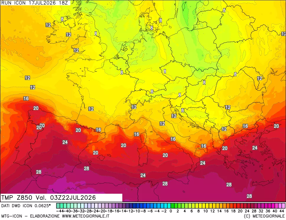 mappa 850 hPa Temp