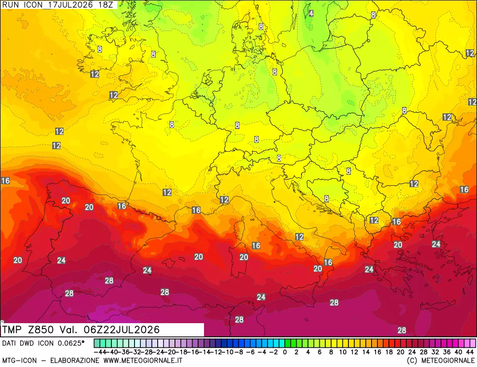 mappa 850 hPa Temp