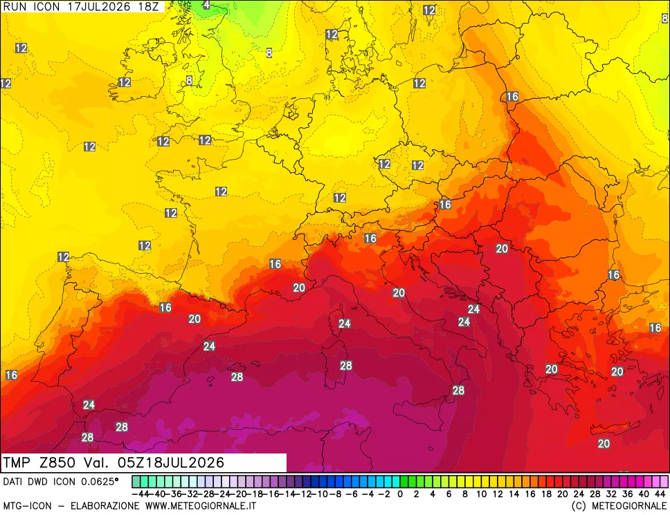 mappa 850 hPa Temp