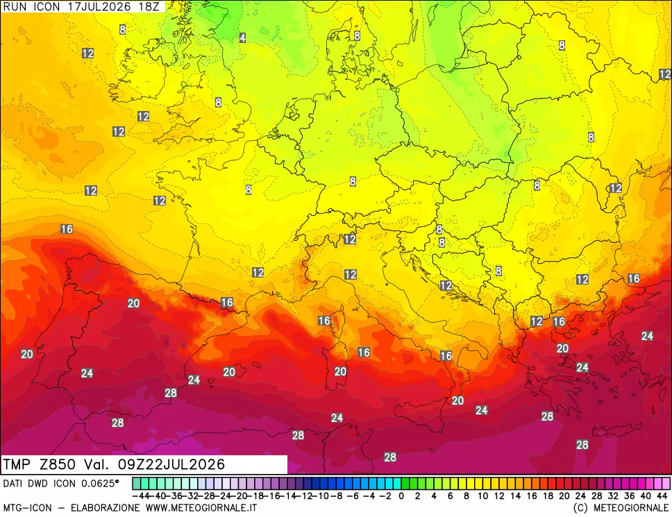 mappa 850 hPa Temp