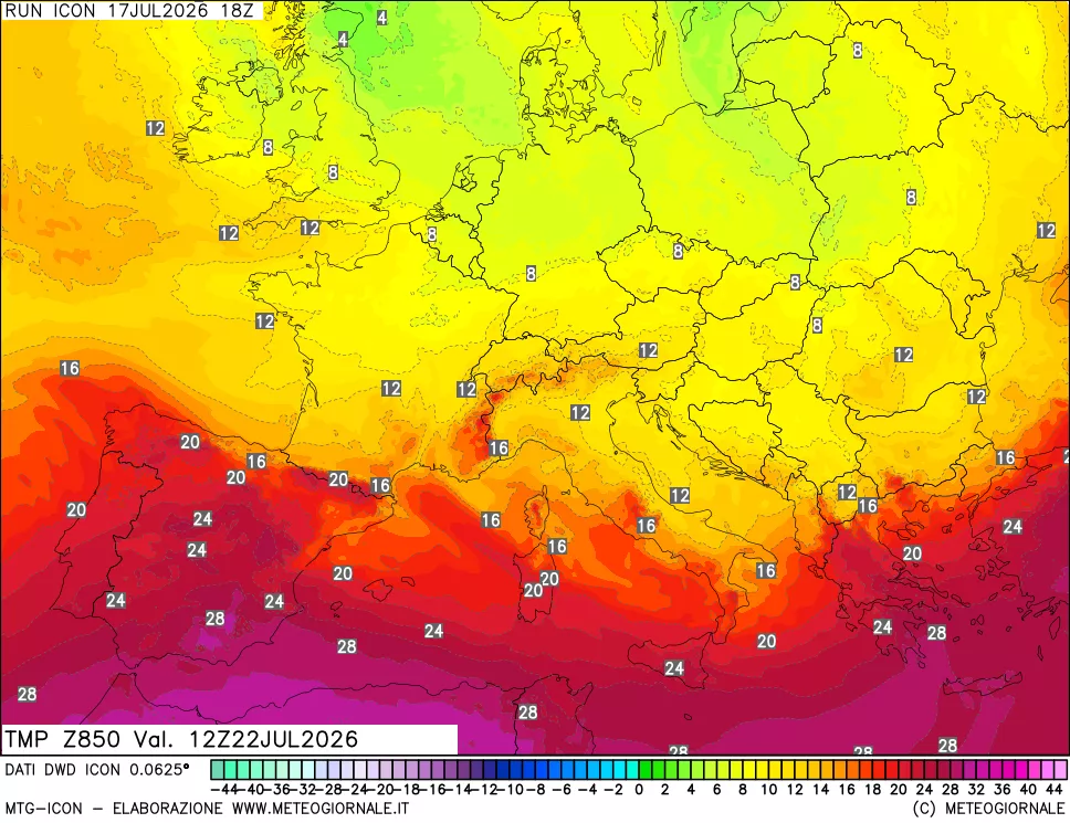 mappa 850 hPa Temp
