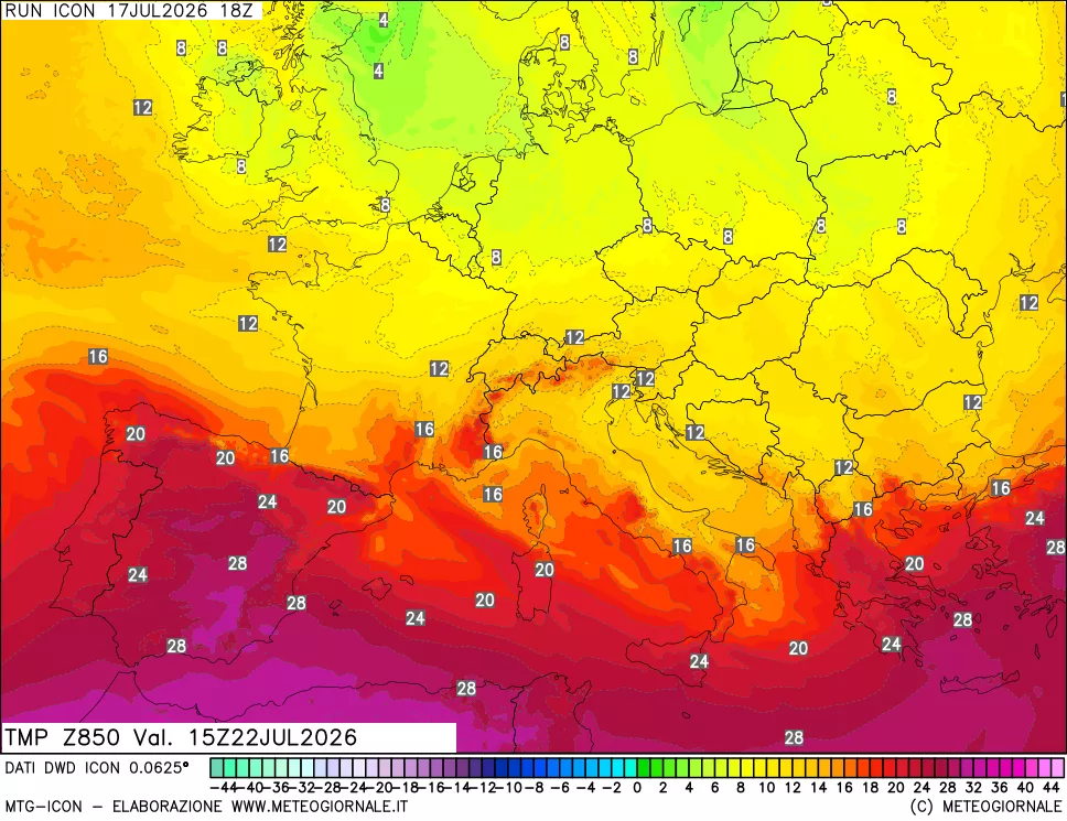 mappa 850 hPa Temp