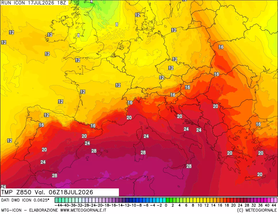 mappa 850 hPa Temp