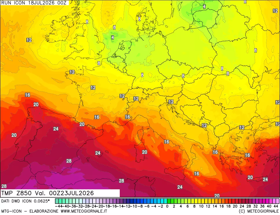 mappa 850 hPa Temp