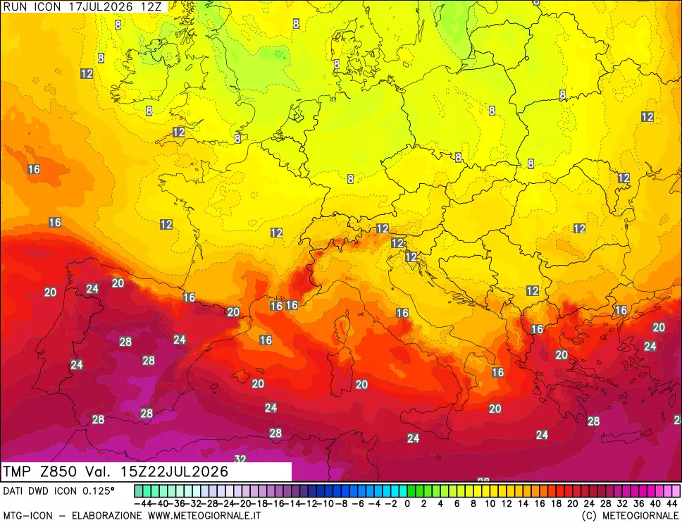 mappa 850 hPa Temp