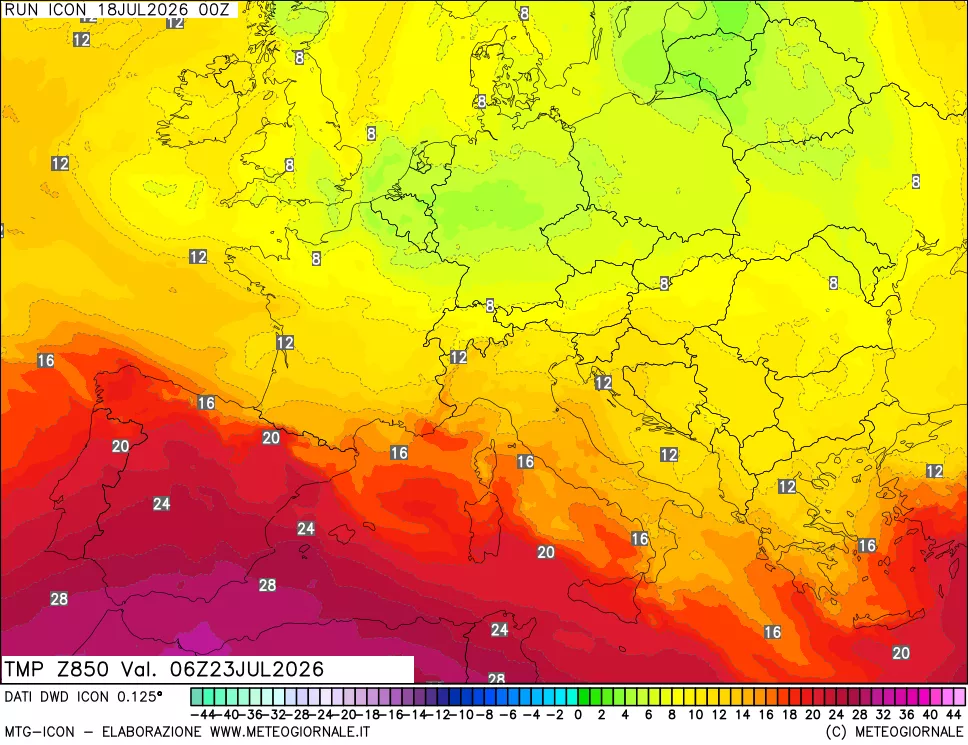 mappa 850 hPa Temp