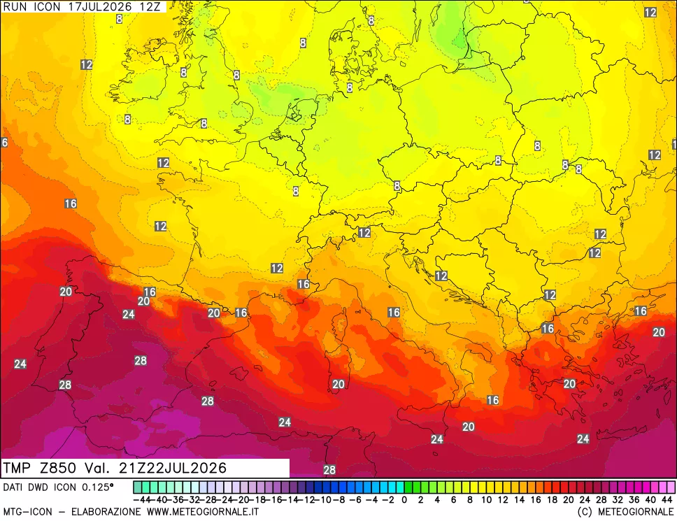 mappa 850 hPa Temp