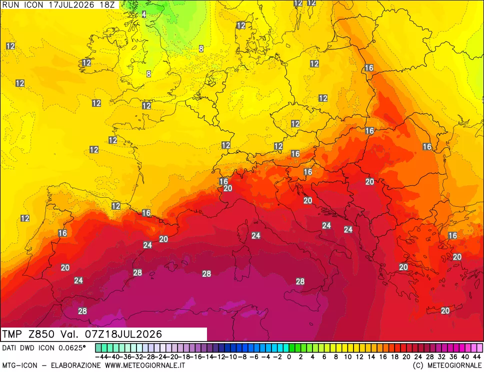 mappa 850 hPa Temp