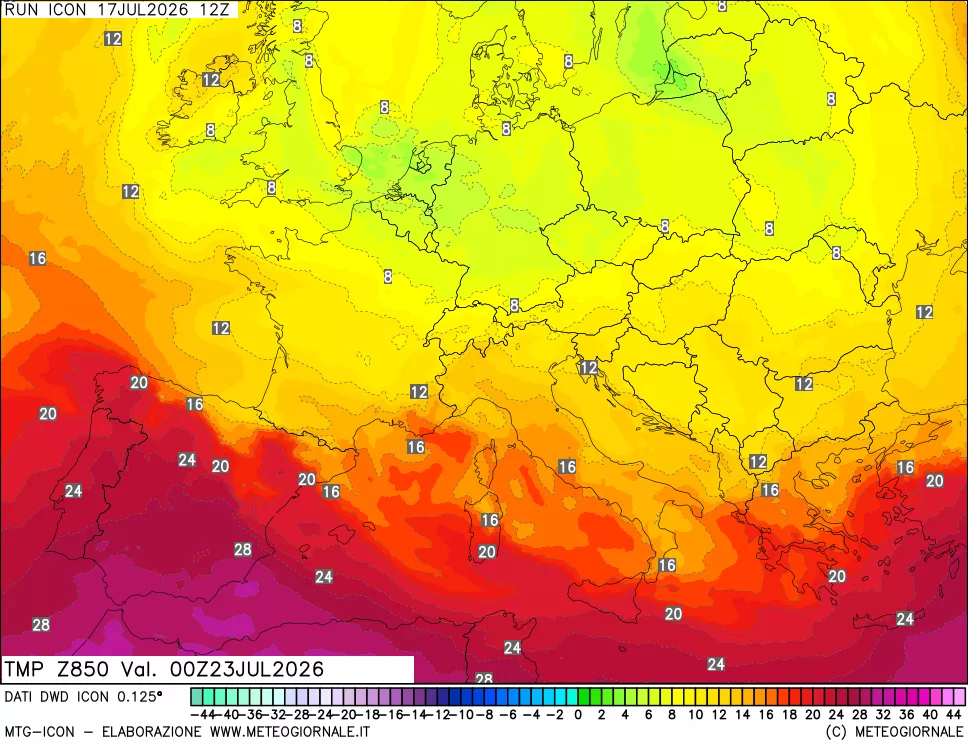 mappa 850 hPa Temp