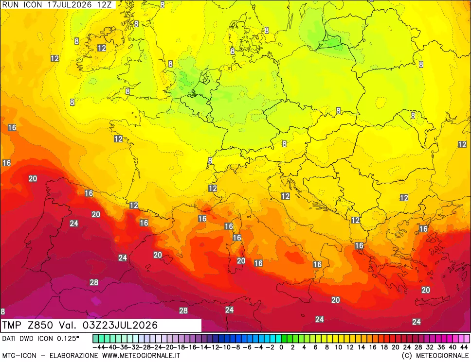 mappa 850 hPa Temp