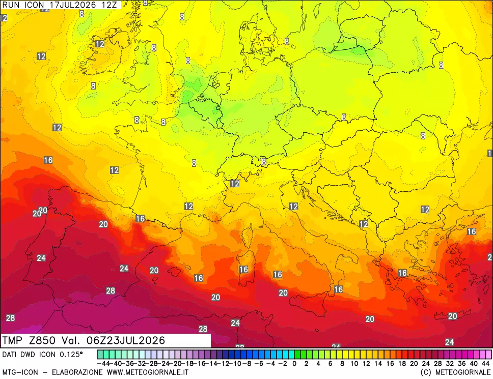 mappa 850 hPa Temp