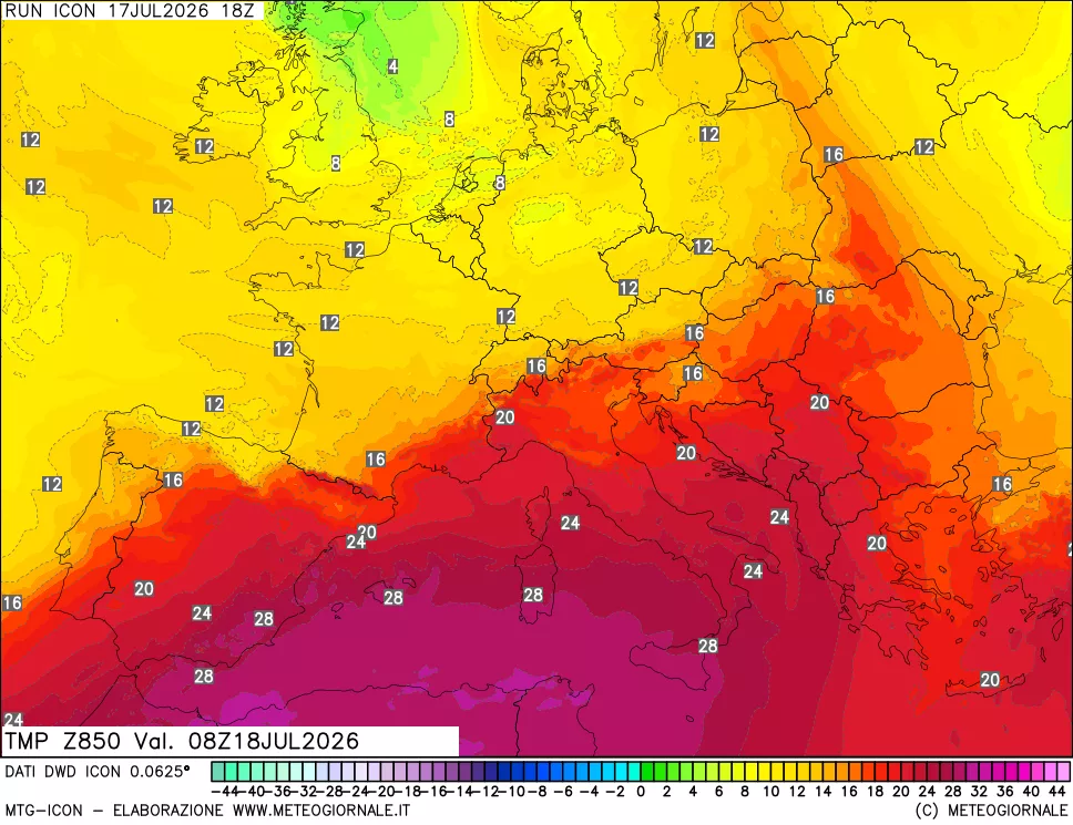 mappa 850 hPa Temp