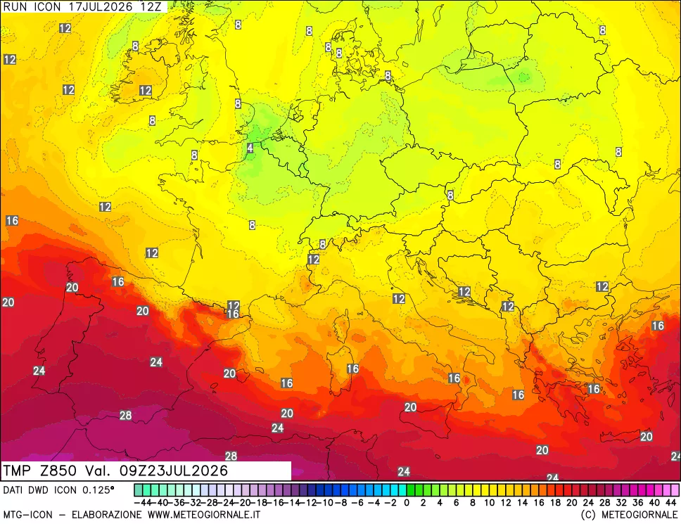 mappa 850 hPa Temp