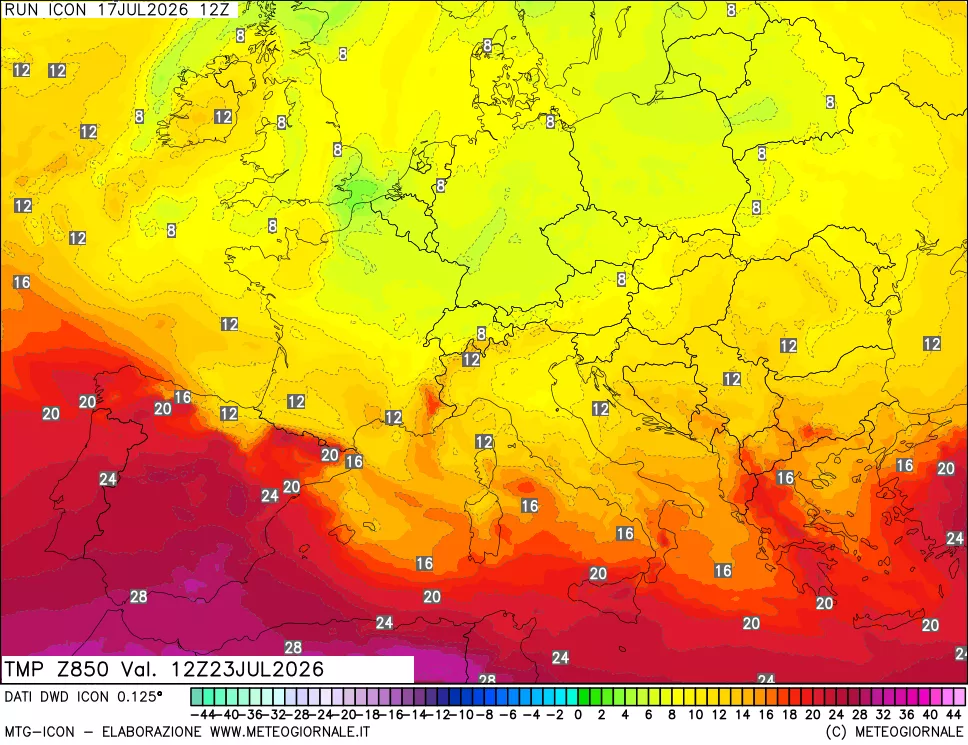mappa 850 hPa Temp
