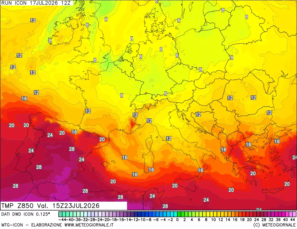 mappa 850 hPa Temp