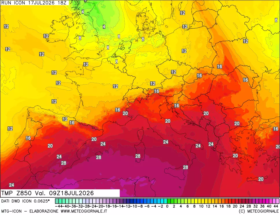 mappa 850 hPa Temp