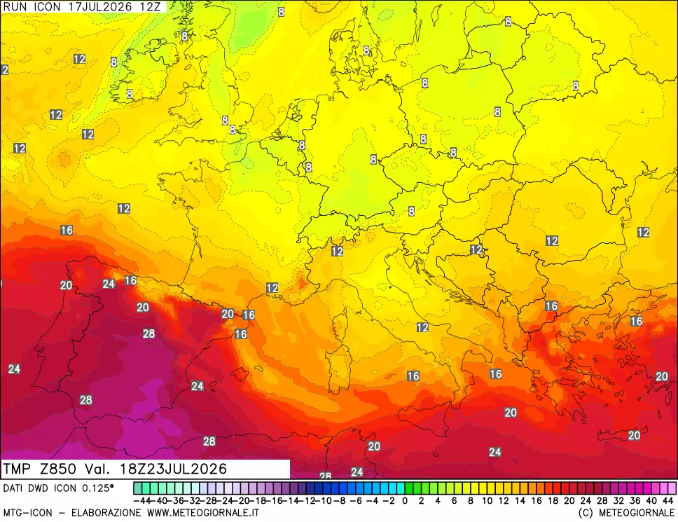 mappa 850 hPa Temp