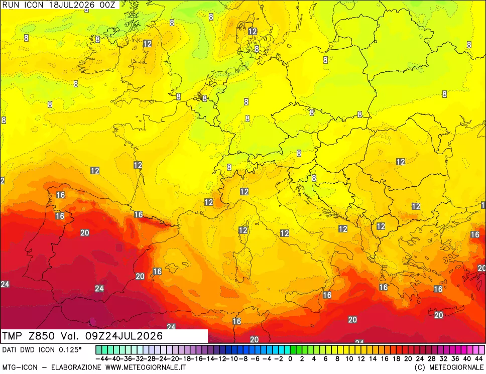 mappa 850 hPa Temp