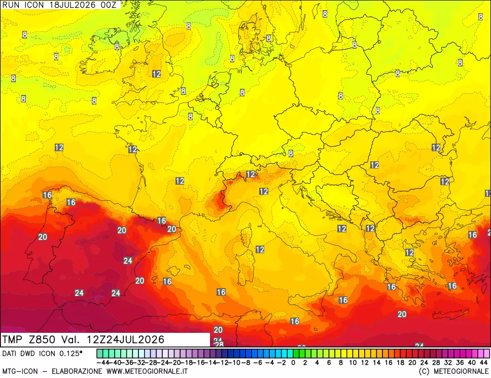mappa 850 hPa Temp