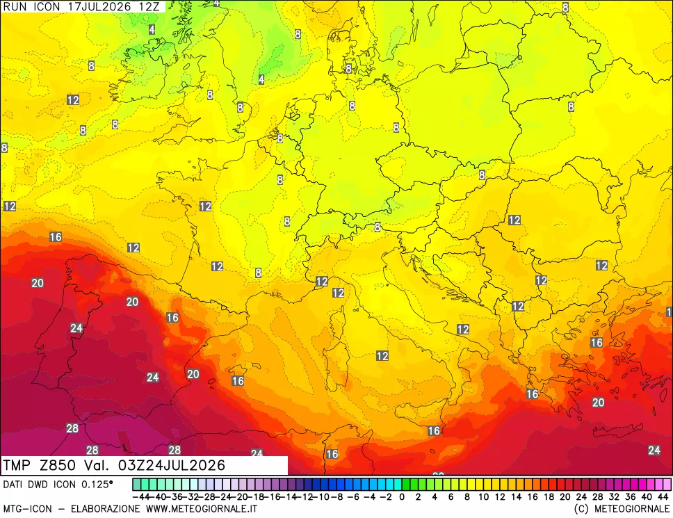 mappa 850 hPa Temp